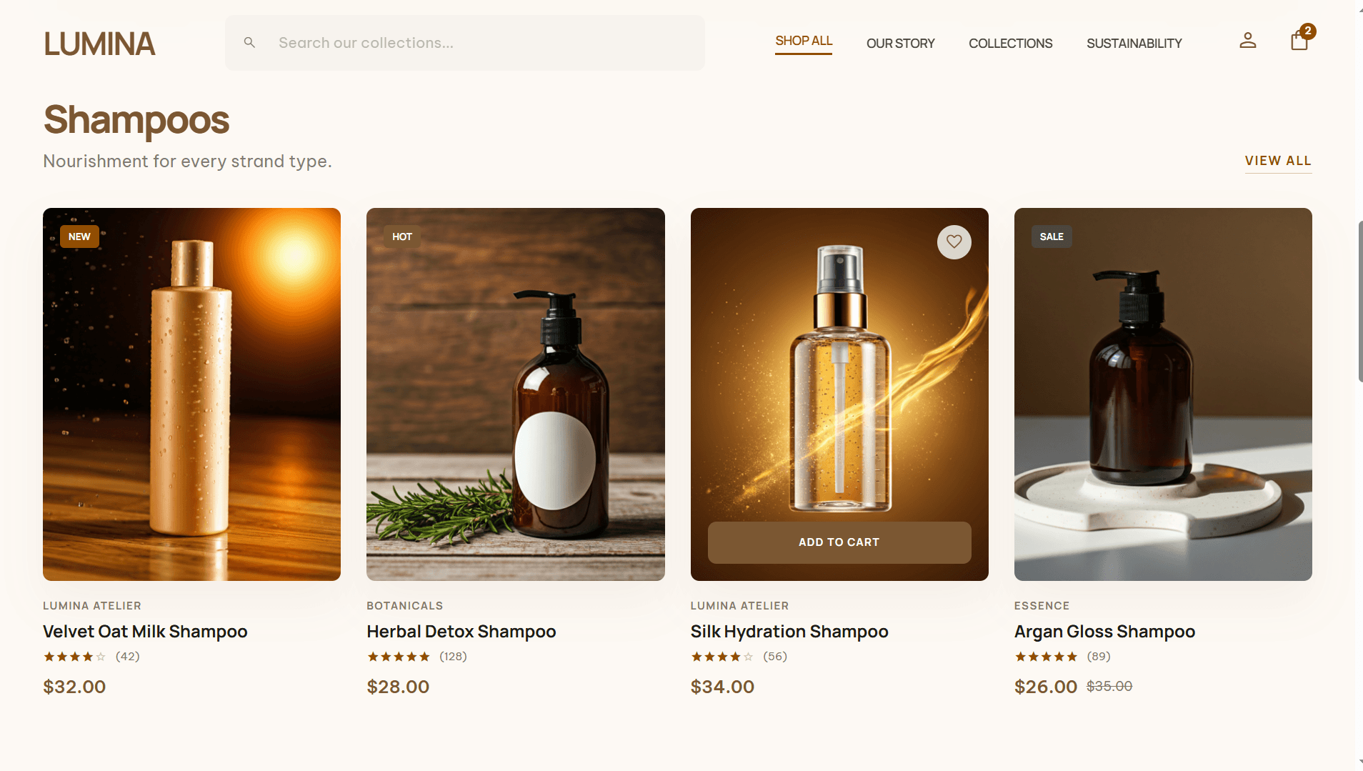Grid de productos con categorías